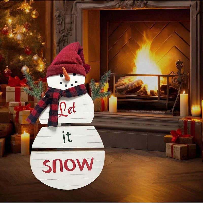 28‘’ H Wooden Snowman Christmas Porch Sign, Outdoor Christmas Decorations for Porch & Front Door Holiday Décor