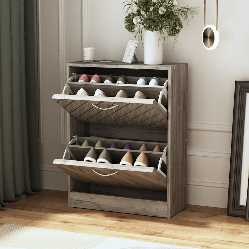 FUFU&GAGA Freestanding 2 Flip Drawers Shoe Cabinet Storage Organizer