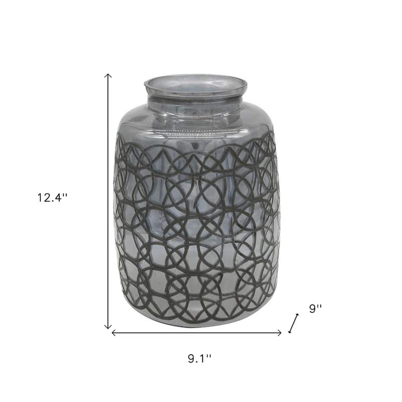 12" Dark Gray Geometric Round Glass Table Vase - 12.00