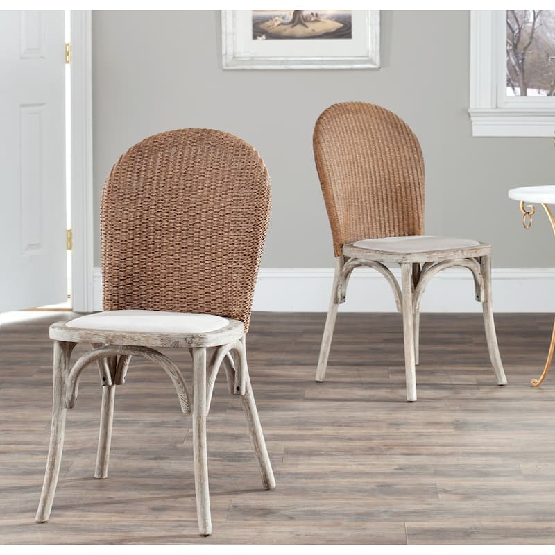 SAFAVIEH Abbey Rochelle Antiqued Oak Finish Taupe Dining Chair (Set of 2) - 18"W x 21"D x 36"H - Taupe/Pickled Oak (Set of 2)