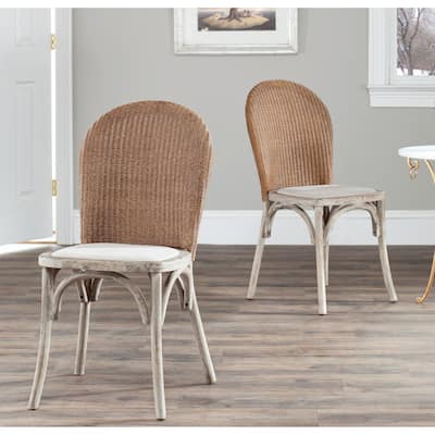 SAFAVIEH Abbey Rochelle Antiqued Oak Finish Taupe Dining Chair (Set of 2) - 18"W x 21"D x 36"H