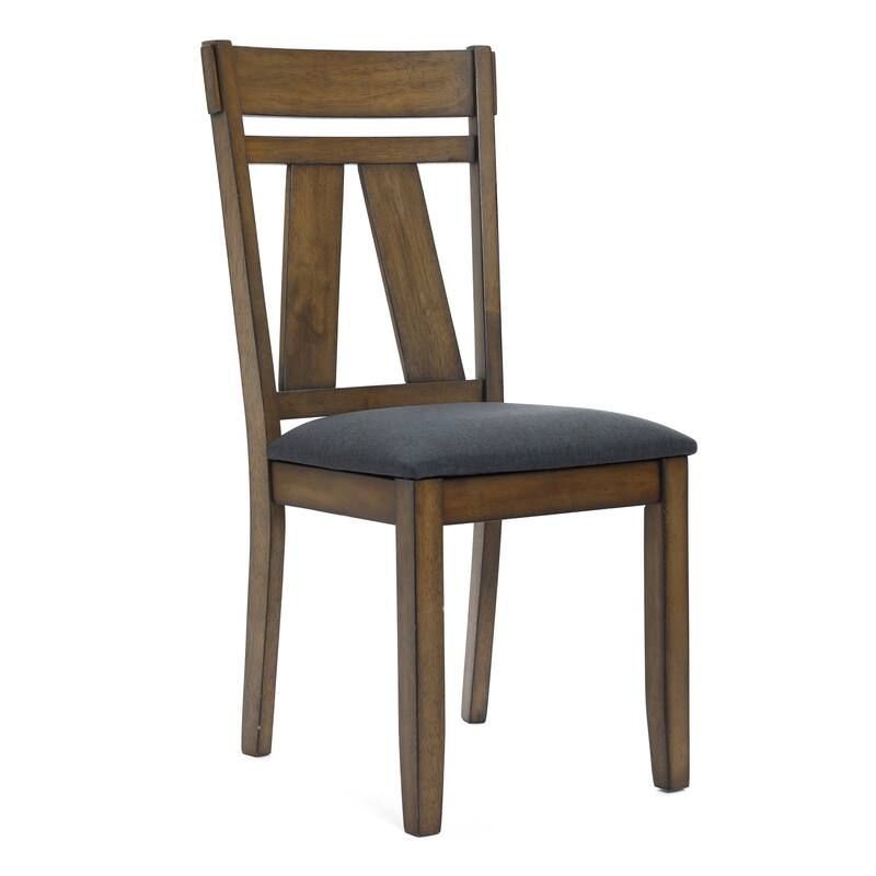 Modern Farmhouse Natural Rubberwood Upholstered Gray Seat Dining Chair, Set of 2