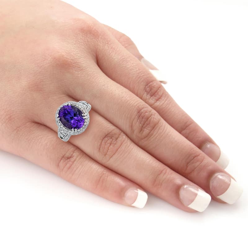 Auriya 14k White Gold 6 1/2ct Natural Oval-Cut Tanzanite and 1 3/8ct TDW Diamond Halo Engagement Ring