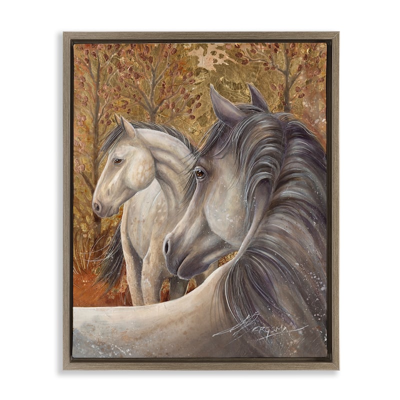 Stupell Horses in Autumnal Forest Framed Floater Canvas Wall Art Design By Jody Bergsma - 17 x 21 - Brown
