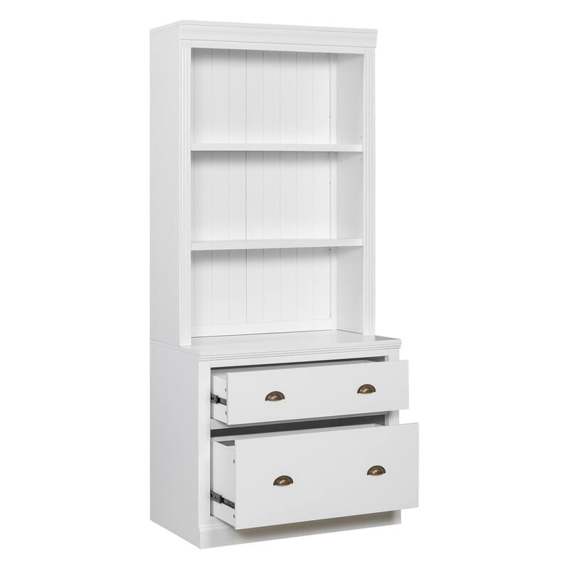 83.4" Tall Home Office Storage Bookshelf Bookcase with LED, 2 Drawers