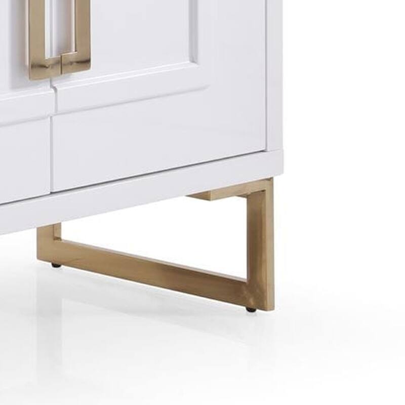 Cid Laha Sideboard Buffet Cabinet, 79 Inch, 4 Doors, White, Champagne Gold