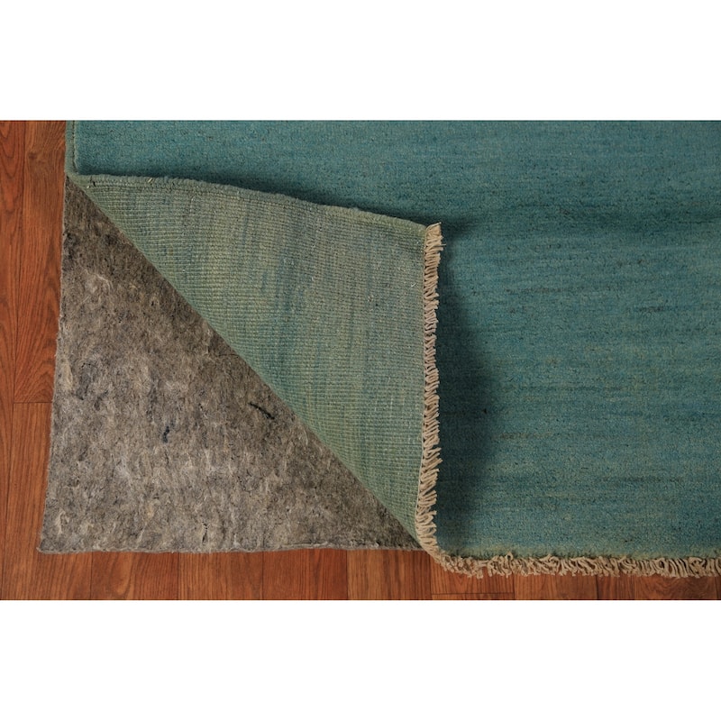Blue & Green Gabbeh Modern Rug Hand-Knotted Striped Wool Carpet - 4'0" x 5'6"