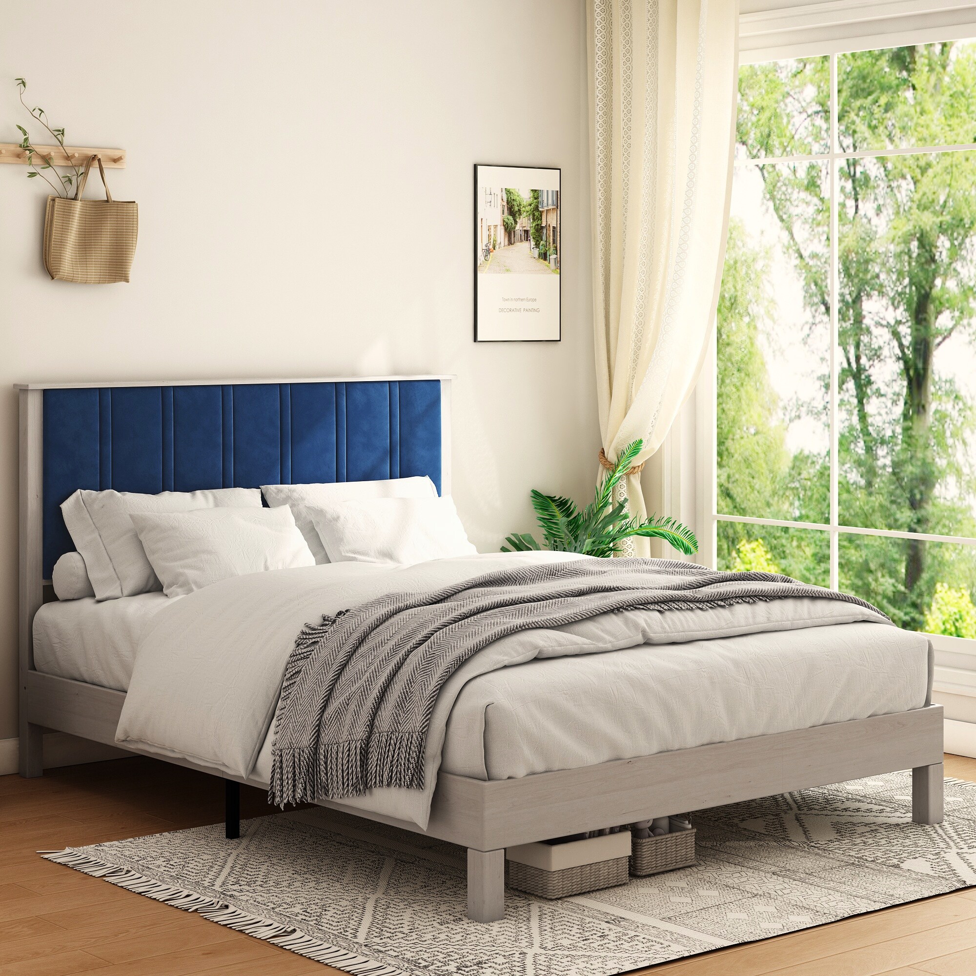 Wood Bed Frame with upholstered headboard On Sale Bed Bath