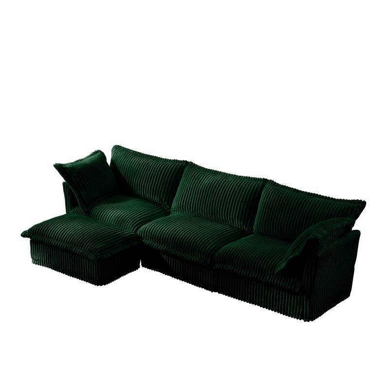GDFStudio - Corduroy L-Shaped 3-Seater 120" Slipcovered Sectional Sofa with Ottoman