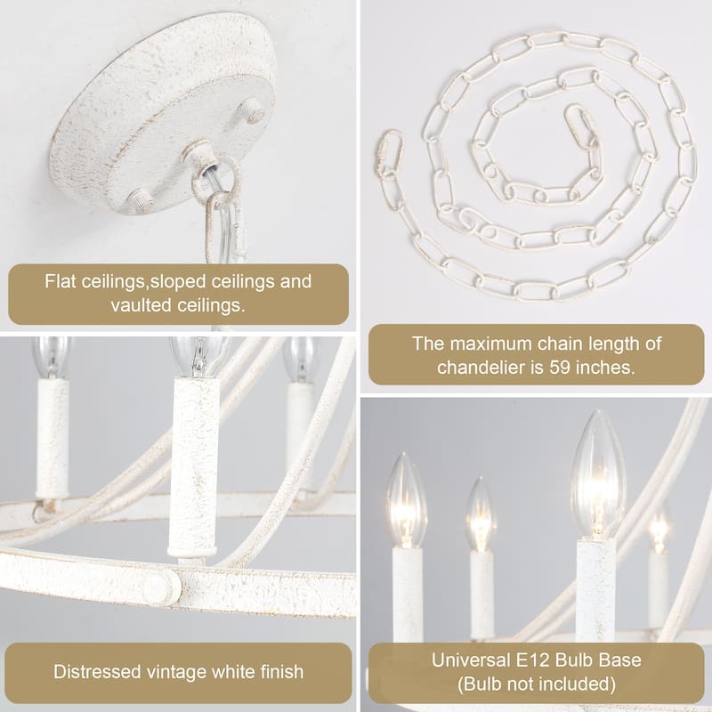 8-Light 25.59 in. Rustic Wagon Wheel Chandelier for Kitchen Living Room