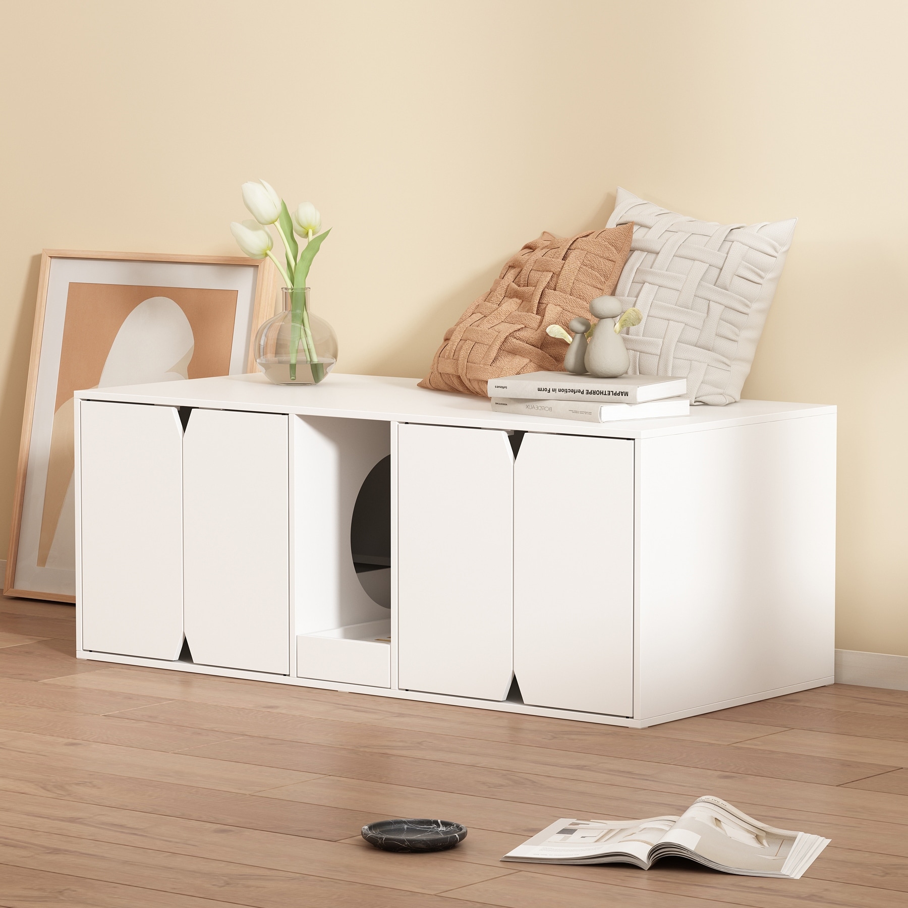 Cat Litter Box Enclosure for 2 Cats Cat Washroom Storage Cabinet