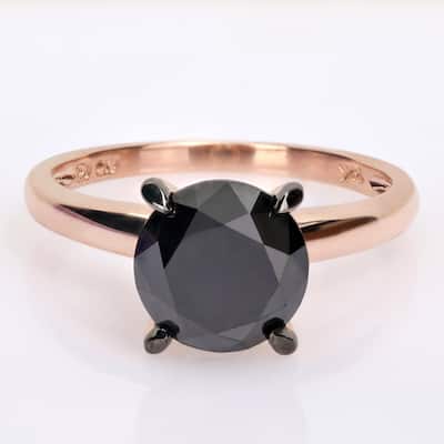 Miadora 3ct TDW Black Diamond Solitaire Engagement Ring in 14k Rose Gold