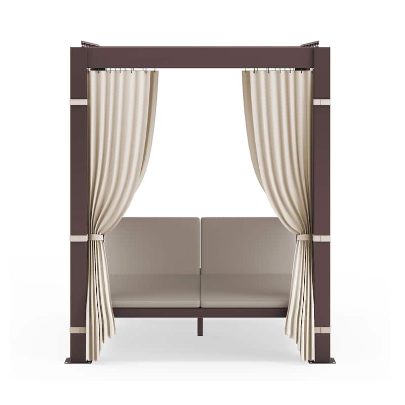 Outdoor Patio Daybed With Canopy, Double Chaise Lounge Sunbed With Adjustable Seats, Aluminum Outdoor Patio Sunbed For Garden