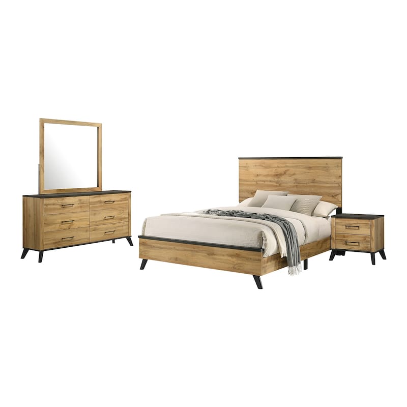 4-piece Queen Size Bedroom Set in Natural Pine and Weathered Brown - Weathered Brown/Natural Pine - 4 Piece - Queen