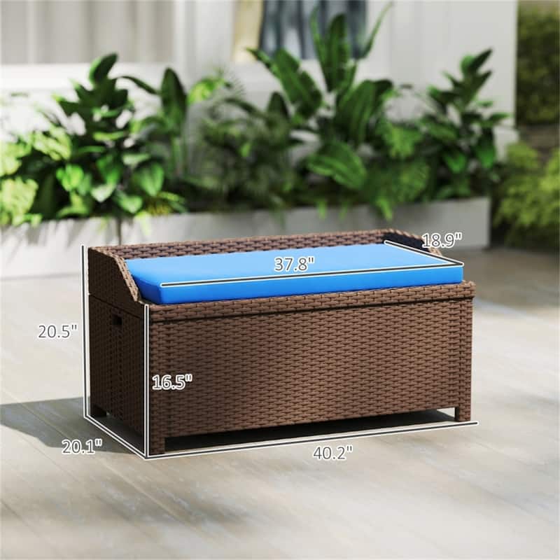 2-in-1 Bench with Storage, Plush Seat Cushion & Heavy-Duty Frame - 40.25" W x 20" D x 20.5" H - Dark-Brown-Blue