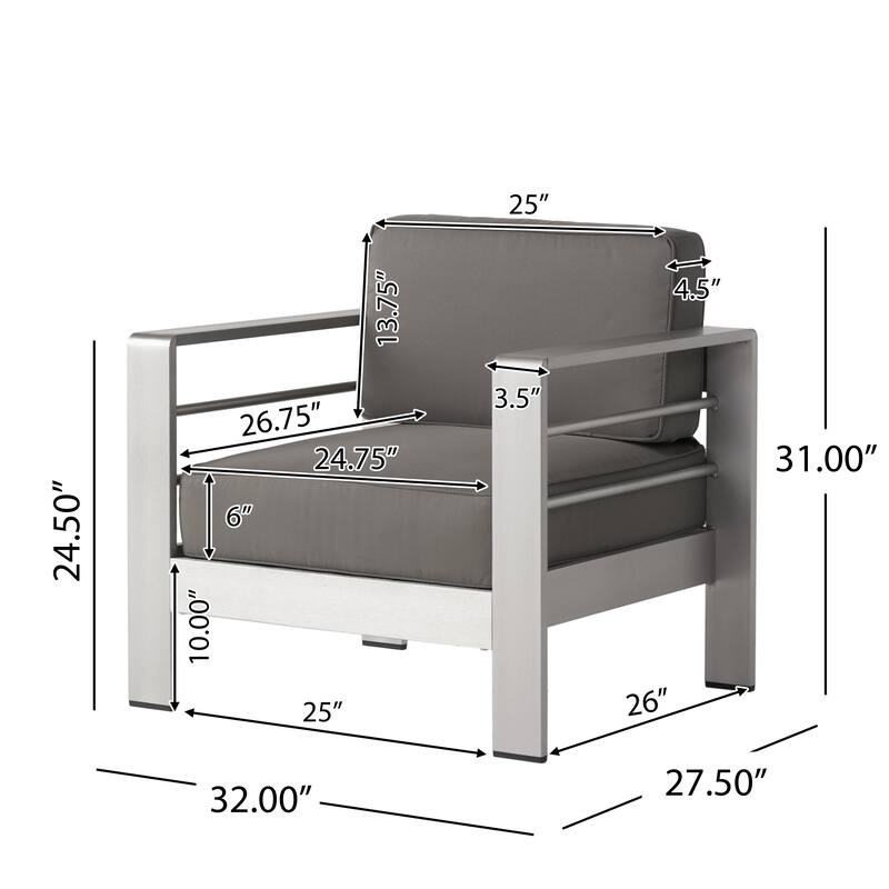 Cape Coral Outdoor Aluminum 3 Piece Chat Set with C Shaped Table by Christopher Knight Home