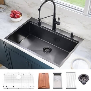 DORNBERG 33 Inch Black Kitchen Sink Stainless Steel Single Bowl Sink 