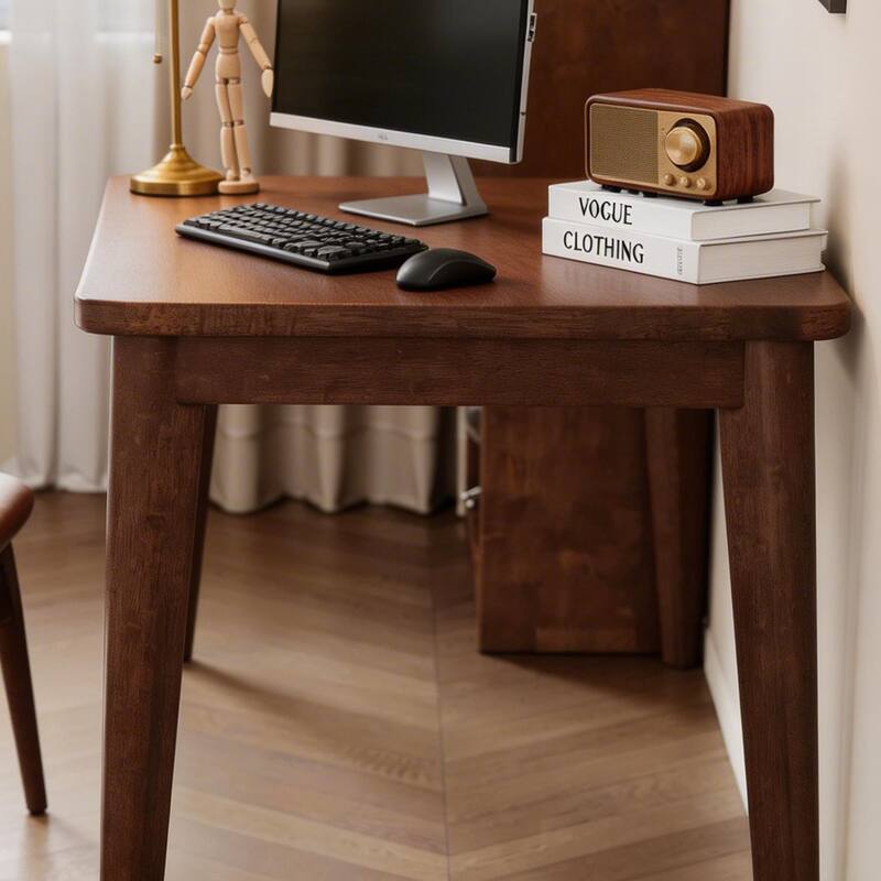 Solid Wooden Desk,63 x 19.7 Inch Desks, Rubberwood Mid Century Modern Desks, Small Writing Desk for Bedroom,Small Spaces