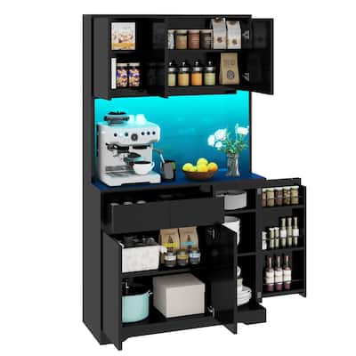 71" Kitchen Pantry, Freestanding Buffet with Hutch, Microwave Cabinet with Countertop and Adjustable Shelves