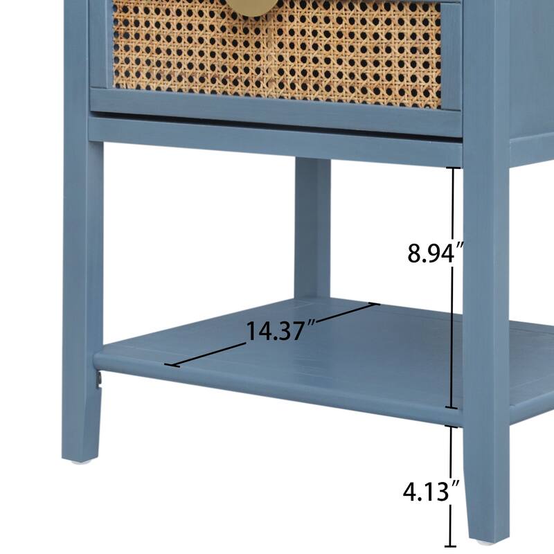 2-Drawer Naturel Rattan Side Table,End Table, Nightstands