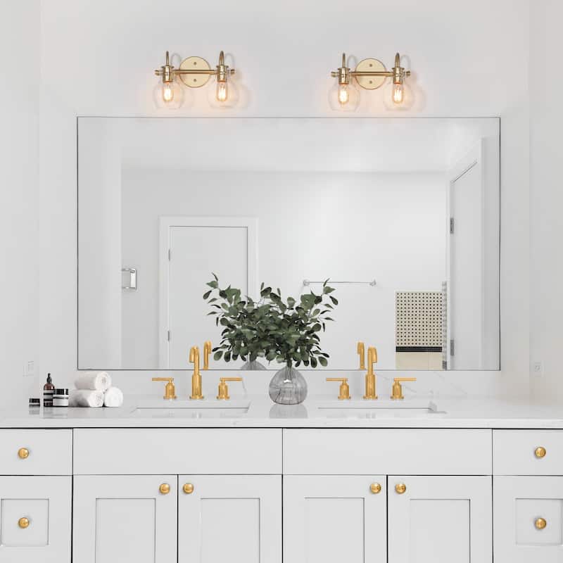 Bela Modern Gold 4-Light Bathroom Vanity Lights Glass Dimmable Wall Sconces