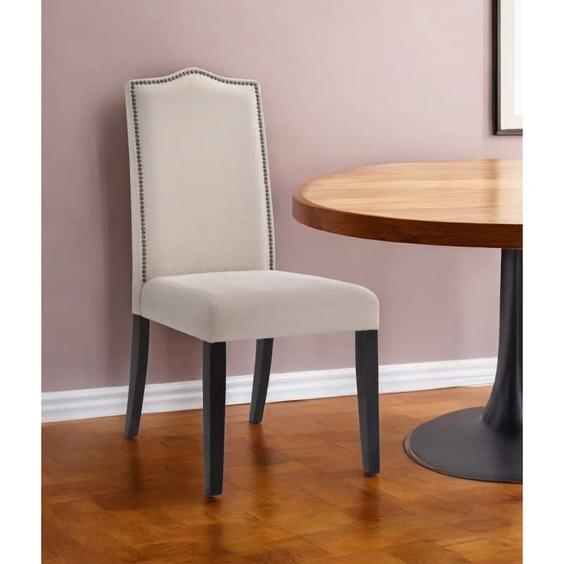 Cream and Espresso Linen Dining Parsons Chair with Nailhead Trim - 22.80" x 18.50" x 41.50"