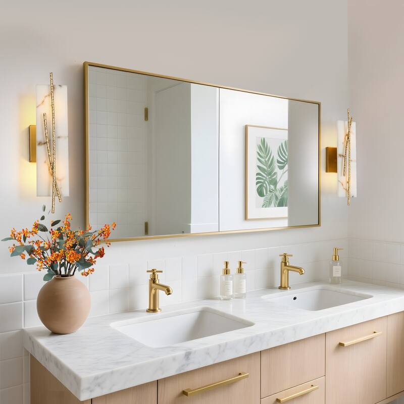 Modern Glam Gold Foil Flush Mount Wall Sconce with Imitation Marble shade for bathroom - W3.9 " x H17.1"