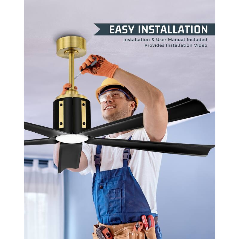 60 Inch 18W DC LED Ceiling Fan with Lights, 5-Blades, Remote Control and App and Alexa Google Voice Control