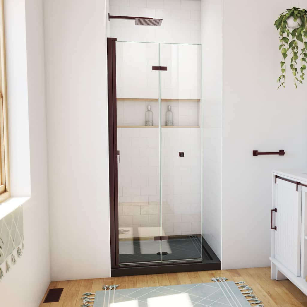 DreamLine Aqua-Q Fold 36 in. D x 36 in. W x 74 3/4 in. H Frameless Bi-Fold Shower Door in Oil Rubbed Bronze with Black Base Kit