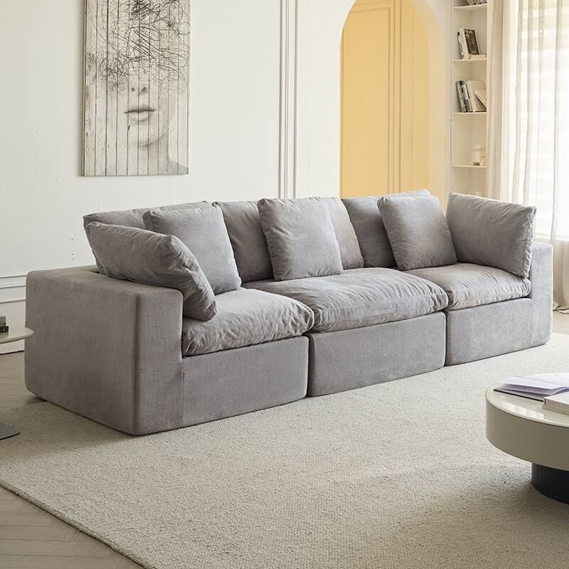 Modular Sectional Sofa with 33D High Density Sponge, Waterproof Flannel Fabric Compression Couch with Square Arms and Pillows