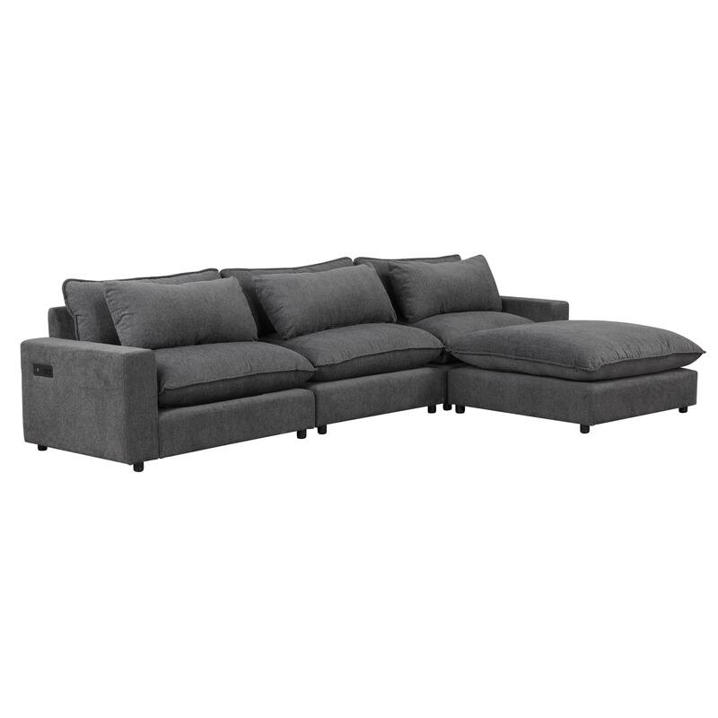 L-Shaped Reversible Sleeper Sectional Couch Pull Out Sofa Bed with Storage Racks, 2 Pillows and USB Port for Living Room