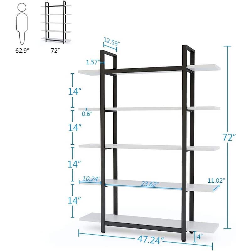 5-Tier Bookshelf, Vintage Industrial Style Bookcase