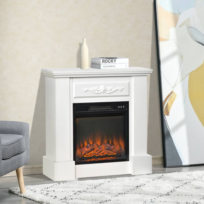 HOMCOM Electric Fireplace with Mantel, Freestanding Heater Corner Firebox with Log Hearth and Remote Control, 1400W