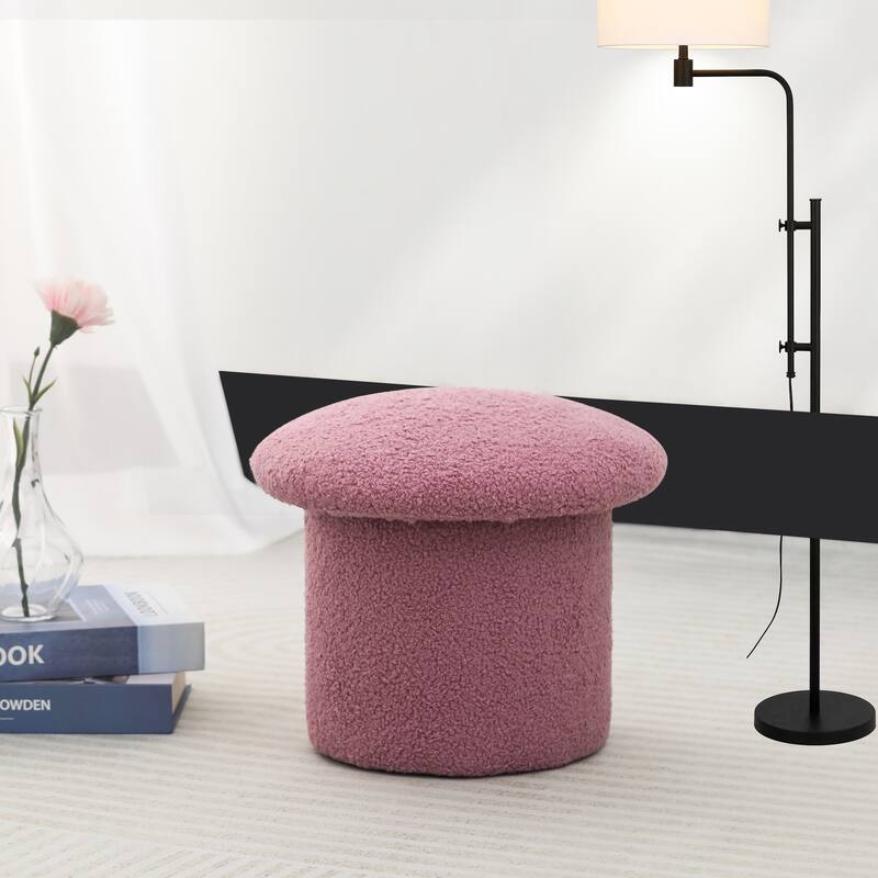 Adeco Mushroom Ottoman Teddy Velvet Foot Stool
