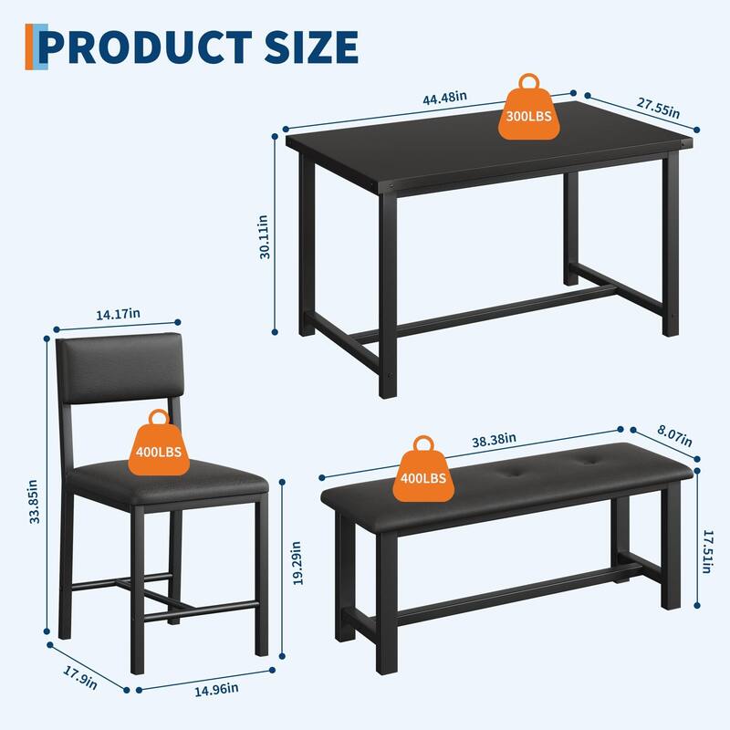 3 pcs Dining Table Set , with 2 Upholstered Chairs and Bench