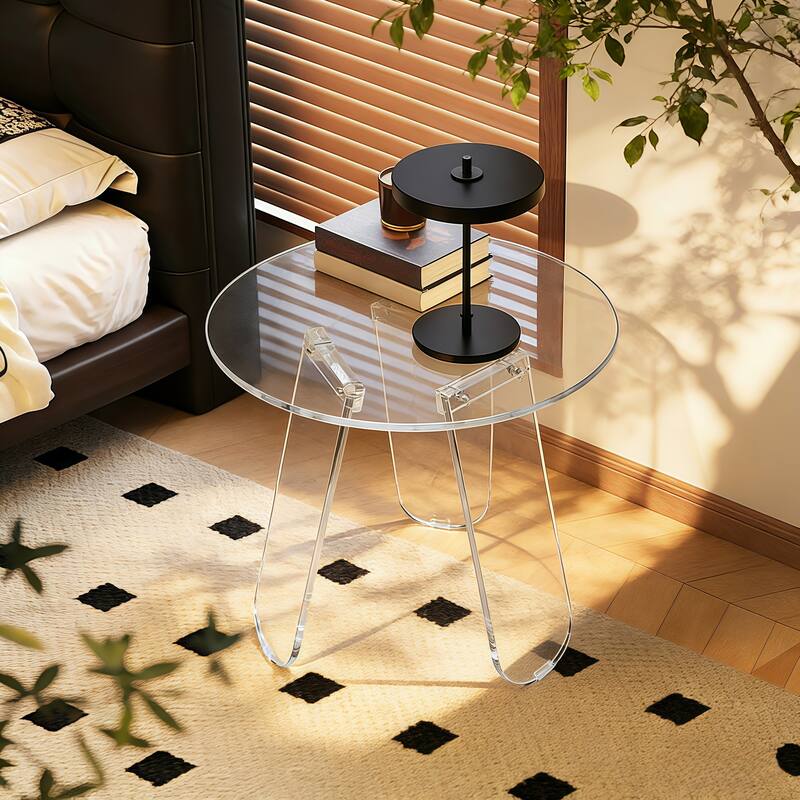 Acrylic Coffee Side Table Round Iridescent Rainbow End Table with PVC Table Cover