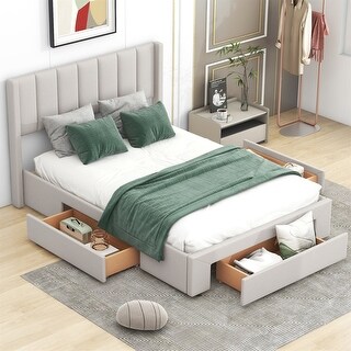 Merax Upholstered Platform Bed with Three Drawers - Bed Bath & Beyond ...