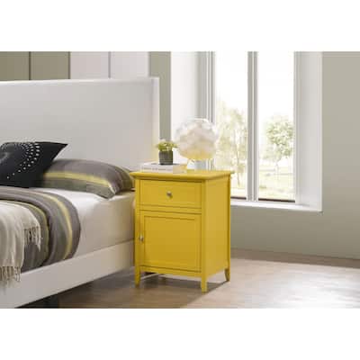 Yellow Nightstand 25x19x15 Compact Transitional Bedside Table with Three Drawers and Easy Assembly for Bedroom Storage
