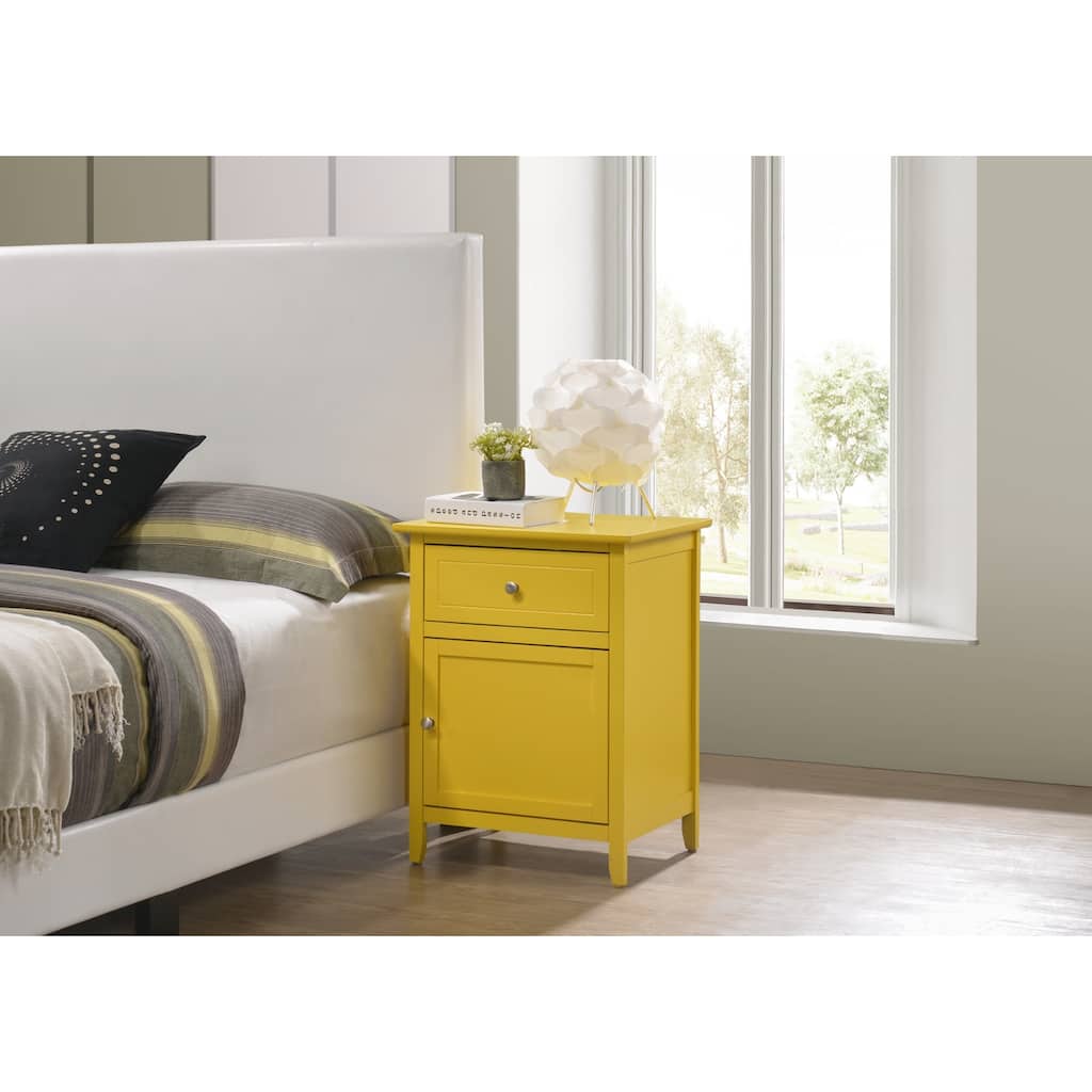 Yellow Nightstand 25x19x15 Compact Transitional Bedside Table with Three Drawers and Easy Assembly for Bedroom Storage
