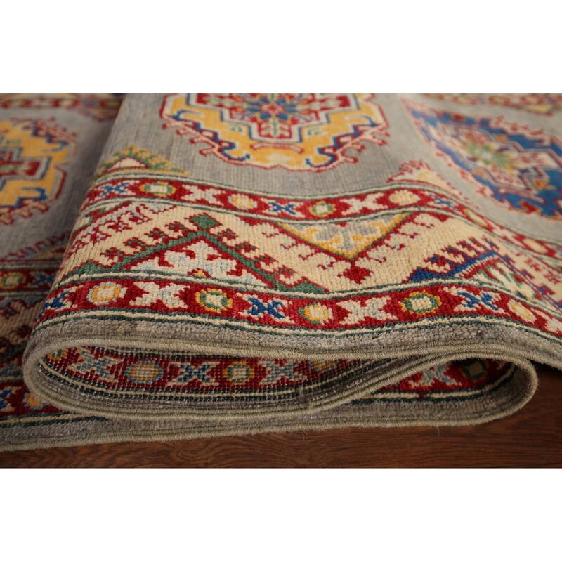 Geometric Kazak Runner Rug Handmade Wool Carpet - 2'7" x 19'4"