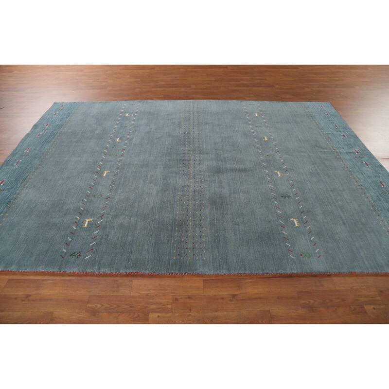 Blue Gray Gabbeh Indian Area Rug Hand-Knotted Wool Carpet - 6'8"x 9'8"