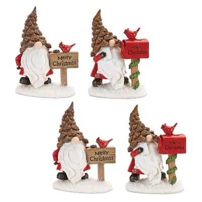 Santa Gnome (Set of 4) 5.5"H Resin - Brown, Red