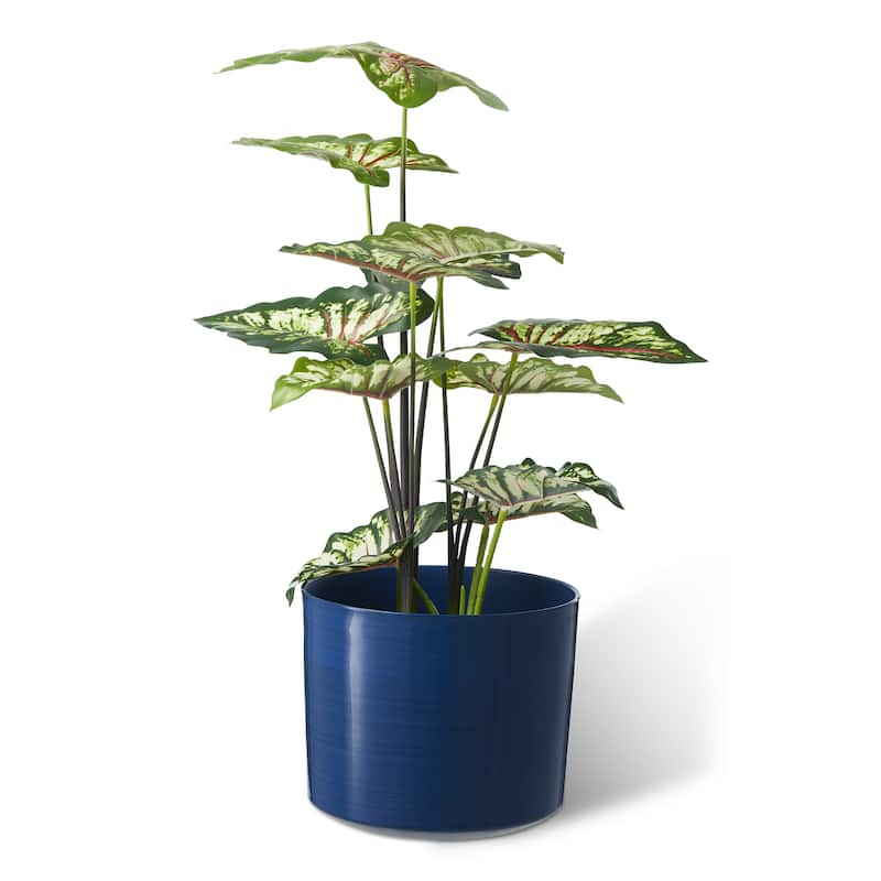 Glitzhome 16.75"H Set of 2 Cobalt Blue Faux Ceramic Urn Plastic Planter with Screw in Base