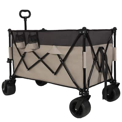 Tall Heavy-Duty Folding Wagon Cart with 480lbs Capacity - All-Terrain Wheels, Side Pockets, Brakes & Drink Holders