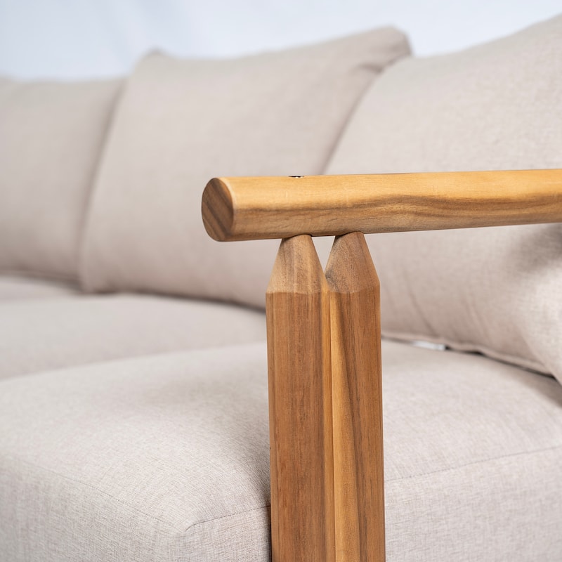 Christopher Knight Home - Outdoor Acacia Wood 3-Seater Sofa with Cushions