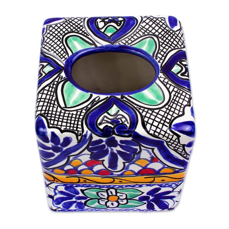 Novica Handmade Hacienda Colors Ceramic Tissue Box Cover