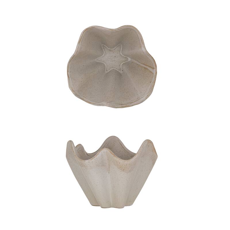 Stoneware Ruffled Bowl with Reactive Glaze - Cream