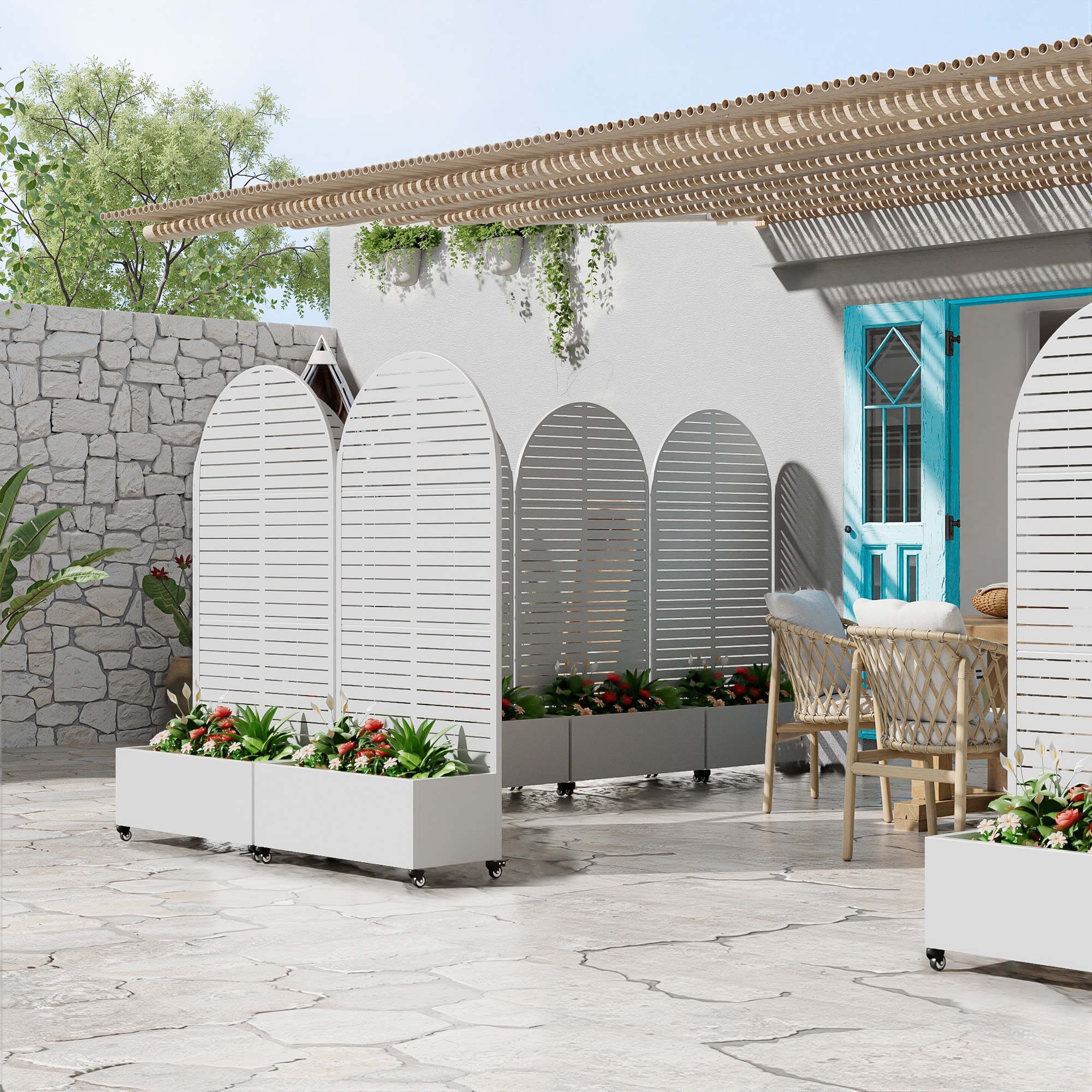 Metal Movable Planter Box with Trellis Privacy Screen Planter Box