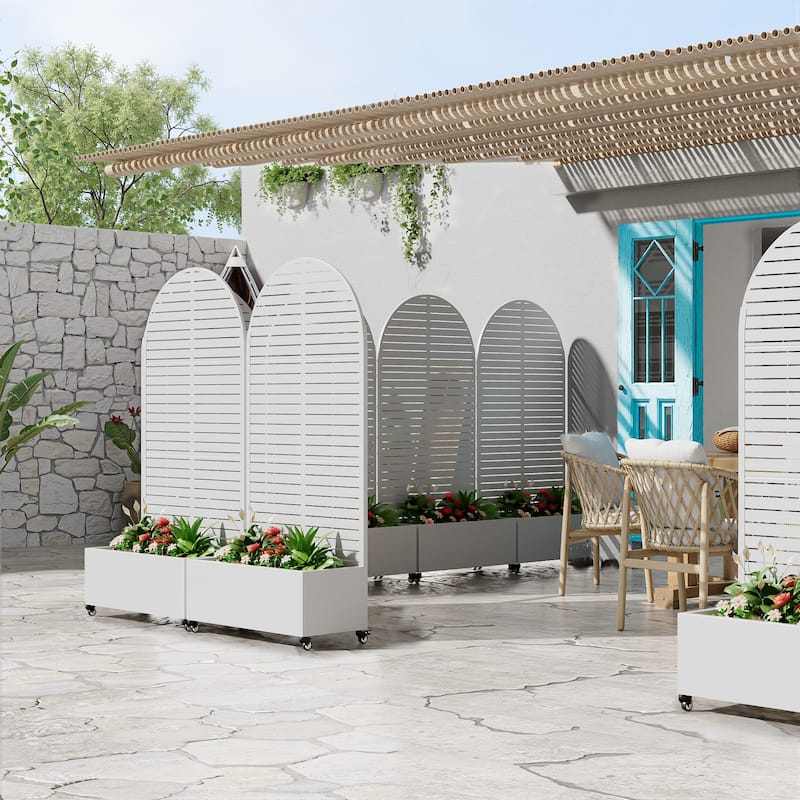 Metal Movable Planter Box with Trellis Privacy Screen Planter Box with Lockable Wheels