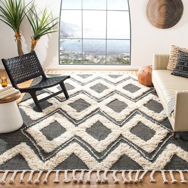 Shop Safavieh Hand Knotted Kenya Jamiya Southwestern Tribal Wool Rug Overstock 18732084 9 X 12 Black Ivory